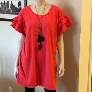 Falls Creek Red Ruffle Sleeve Tunic